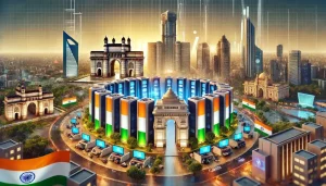 Dramatic depiction of 10 of the top call centers in India in a circle, with popular landmarks and landscapes that India is known for.