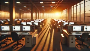 Empty call center at sunrise. 